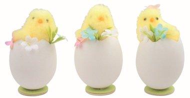 Kurča v škrupine s dekoráciami žlté 6 x 11 x 6 cm na postavenie
