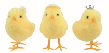 Kurča s dekoráciou na hlave žlté 6,5 x 10 x 6,5 cm na postavenie