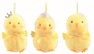 Kurča s dekoráciou na hlave žlté 6,5 x 9 x 6 cm na zavesenie