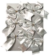 18027 Mašle textil 8 cm na platíčku 6 ks, stříbrná-1