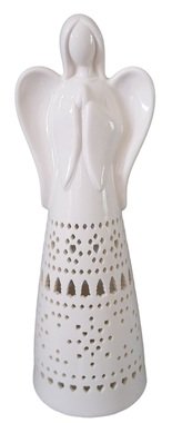 Porcelánová dekorácia Anjel s vločkami LED 32,5 cm