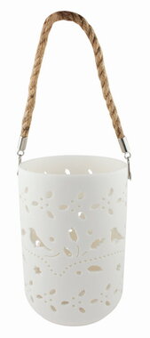 Svietiaci porcelánový Valec s motívom jari, o 13 x 18 cm, teplá biela, 1 LED, časovač, na zavesenie