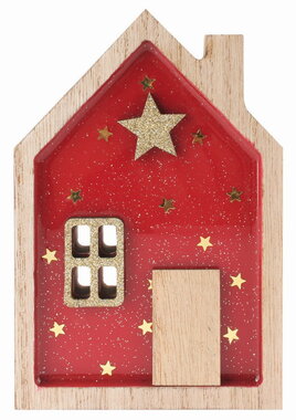 Domček drevený lesklý červený 9 x 13 x 2 cm na postavenie