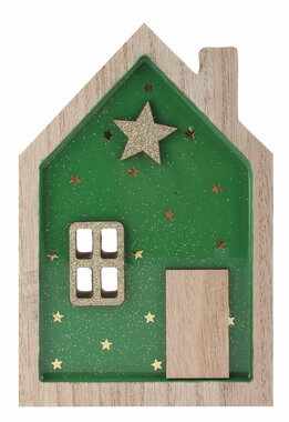 Domček drevený lesklý zelený 11,5 x 17 x 2 cm na postavenie