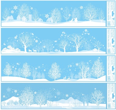 Okenné fólie s glitrami pruh Zimná krajina 64 × 15 cm