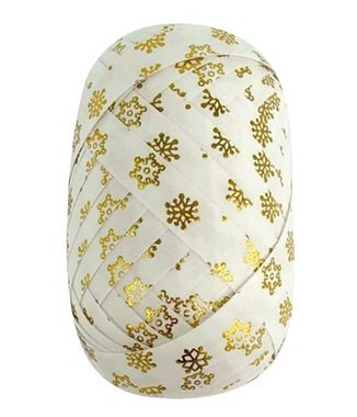 Stuha darčeková biela so zlatými vločkami 1 cm x 30 m