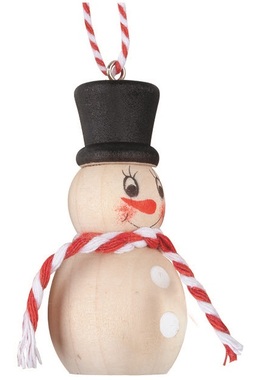 Snehuliak s čiernym cylindrom drevený na zavesenie 3,5 x 6,5 x 3,5 cm