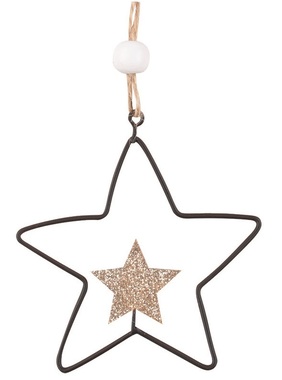 Hviezda s glitrom kovová na zavesenie 8,5 x 5,5 x 1 cm