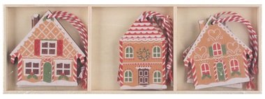 Domčeky drevené na zavesenie cca 6 x 6 x 0,5 cm 6 ks v krabičke