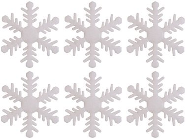 Vločka biela glitrová s lepíkom 6 ks vo vrecku, 6 cm