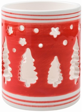 Svietnik červenobiely keramický Stromčeky 7 x 9 cm