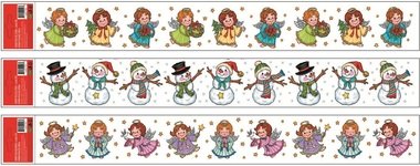 Okenné fólie pruh Anjeli a snehuliaci 55 × 7 cm