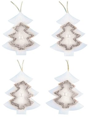 Stromčeky na zavesenie strieborný dekor 5 cm, 4 ks vo vrecku 