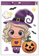 Okenná fólia – Dievčatko s klobúkom a tekvicou