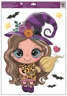 Okenná fólia – Dievčatko s klobúkom a metlou