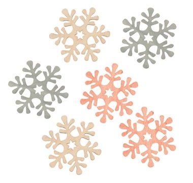 Drevené vločky oranžové a šedé 6 cm, 6 ks