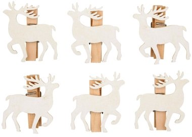 Drevený jeleň na štipci 4 cm 6 ks 