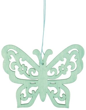 Drevený motýľ na zavesenie 12 cm, tyrkysový