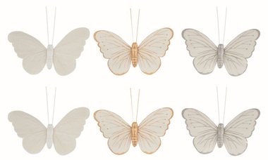 Motýle s glitrami na klipe 9,5 x 8 x 2 cm, 6 ks v sáčku