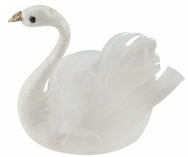 Labuť s glitrami na klipe 10 x 9,5 x 5 cm