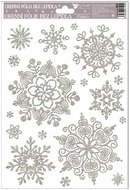 Okenná fólia – Vločky strieborné s ornamentmi