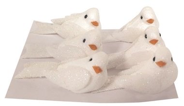 Holubičky z polystyrénu s glitrom 5 x 3 x 2,5 cm, 6 ks vo vrecku