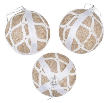 Banky jutové s bielym dekorom 8 cm, 3 ks