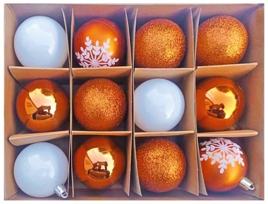 Sada plastových baniek 6 cm, 12 ks v krabičke, oranžové