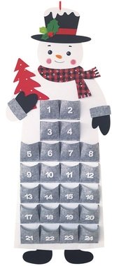 Adventný kalendár snehuliak na zavesenie 38,5 x 94 cm, sivý