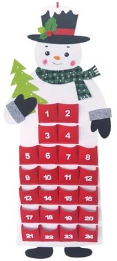 Adventný kalendár snehuliak na zavesenie 38,5 x 94 cm, červený