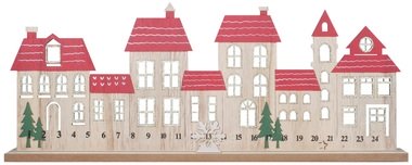 Adventný kalendár domčeky s posuvnou vločkou na postavenie 45 x 17,5 cm