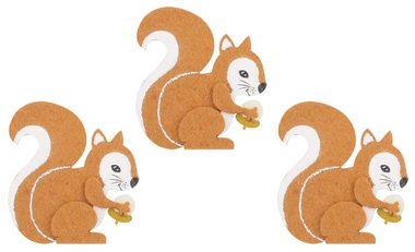 Veverička z filcu na štipci 8 cm, 3 ks