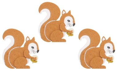 Veverička z filcu na štipci 8 cm, 3 ks