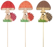 5168 Ježek a houba ze dřeva 6 x 8 cm + &scaron;pejle, oranžov&aacute;, červen&aacute;, hněd&aacute;-1