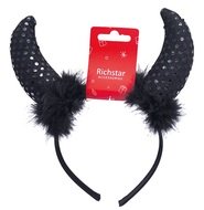 5629 Čelenka do vlasů čertovsk&eacute; rohy s peř&iacute;m čern&eacute;, obvod 37 cm-1