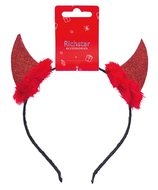 5630 Čelenka do vlasů čertovsk&eacute; rohy  z filcu s kož&iacute;&scaron;kem červen&eacute;, obvod 37 cm-1