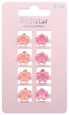 Škripce do vlasov mini ružové kvety 1,5 x 1,3 x 1,3 cm, 8 ks