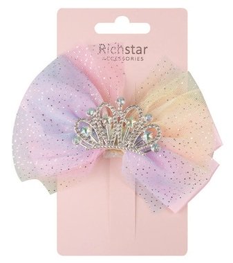 Sponka do vlasov - korunka s dúhovou mašľou 12 x 10 x 3 cm