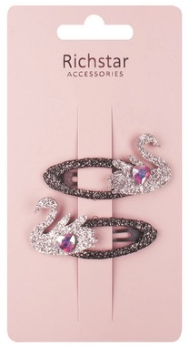 Sponky do vlasov labute s glitrami 6 x 3 x 0,5 cm, 2 ks