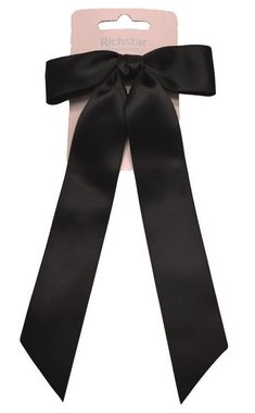 Mašľa do vlasov na sponke čierna 11,5 x 3,5 cm + 18 cm stuha