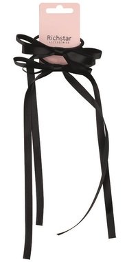 Mašľa do vlasov na gumičke čierna 10,5 x 1 cm + 24 cm stuha, 2 ks