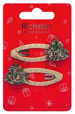 Sponky do vlasov stromčeky s glitrami 6 x 3 x 0,5 cm, 2 ks