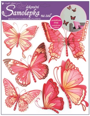 Samolepky na stenu 3D efekt Ružoví motýle s pohyblivými krídlami 30,5 x 30,5 cm