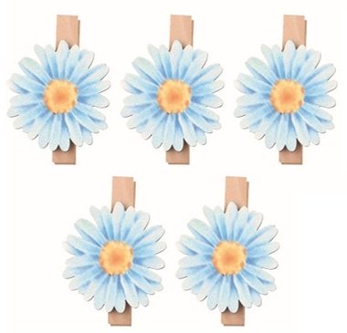 Kvetina drevená modrá 3 x 3 x 0,2 cm na kolíčku, 5 ks