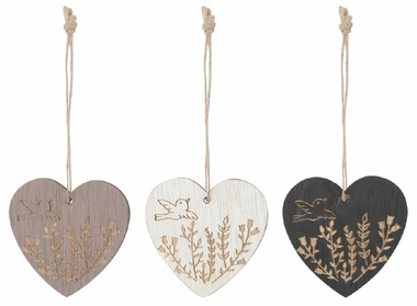 Srdce drevené 6 x 6,5 x 0,5 cm na zavesenie, 6 ks v krabičke