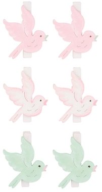 Vtáčik drevený 4 x 4 x 0,3 cm na štipci 6 ks pastelové farby