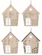 Domček s vtákom drevený 10 x 11,5 x 0,5 cm na zavesenie