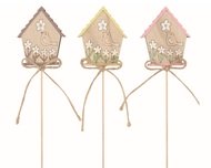 Domček s vtákom drevený 5 x 6 x 0,5 cm + špajle