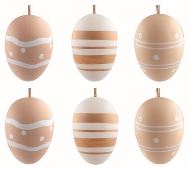 Veľkonočné vajcia plastové Svetlo hnedá 6 cm na zavesenie, 6 ks v sáčku
