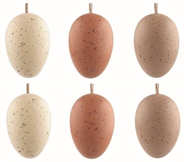Veľkonočné vajcia plastové Kropenaté tmavo hnedá 6 cm na zavesenie, 6 ks v sáčku